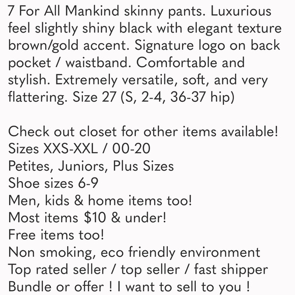 7 For All Mankind black / gold color tapestry skinny pants - Picture 6 of 16